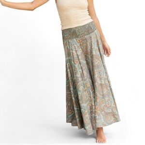 Natural Life Blue and green paisley print Flowy Palazzo Pants with elastic waist